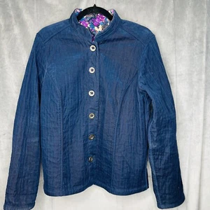 Christopher And Banks Jacket Corduroy Blue Purple Floral Reversible Quilted - Picture 1 of 10
