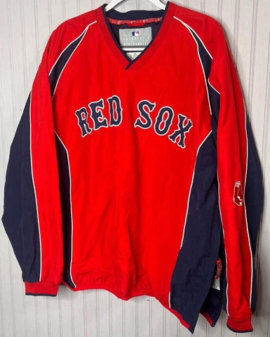 MLB Boston Red Socks Mens WarmUp JACKET XL Embroidered Red Navy Zip Wick Genuine Cover