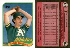 1989 Topps Baseball Card 174 TODD BURNS OAKLAND ATHLETICS