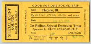 Illini Railroad Club Special Excursion 1960 Coupon Battle Creek Bloomquist* - Picture 1 of 2