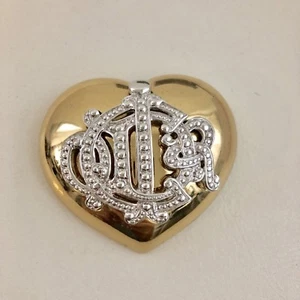 RARO Broche Corazón 3D Monograma Christian Dior Monograma Plata y Tono Dorado - Imagen 1 de 5