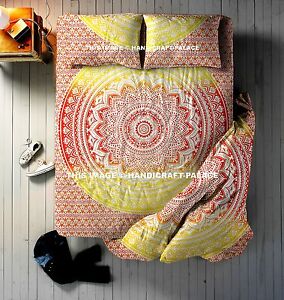 Indian Ombre Mandala Reversible Queen Duvet Cover  Bedsheet With 2 Pillow Cover