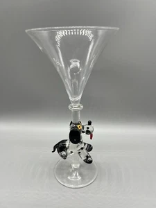 Single Martini Glass Hand Blown Figural Stem Large Hand Painted Dog 9" Murano? - Picture 1 of 8