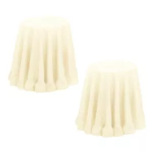 Set of 2 Round 180cm Ruffled Table Cloth Cream - Picture 1 of 3