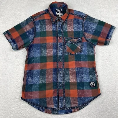 Camisa PRPS Para Hombre Grande Multicolor Rústica Franela a Cuadros Abotonada Manga Corta Foto 1 de 4