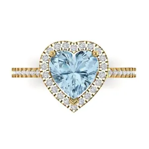 2.27Ct Heart Natural Swiss Blue Topaz Yellow Gold Halo Solitaire Ring - Picture 1 of 6