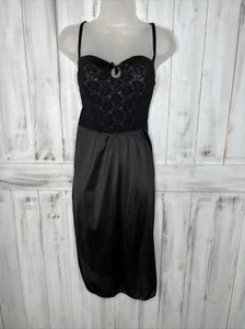 VINTAGE SEARS BLACK STRETCH LACE TRIM NIGHTGOWN NIGHTIE LINGERIE FULL SLIP 34 - Picture 1 of 12