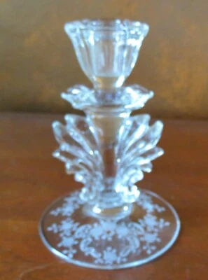 Fostoria Meadow Rose #6016 Etched Baroque 5 ¾” Clear Candlestick(s) - Image 1 of 3