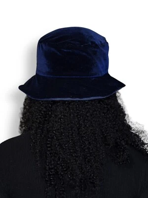 "Sombrero cubo reversible de terciopelo azul oscuro hecho a mano unisex cosido a mano invierno talla 25""" Foto 1 de 4