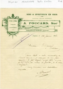 Dépt 41 - Ouzouer Le Marché - Belle Entête Vins & Spiritueux Sirops  14/01/1916 - Picture 1 of 1