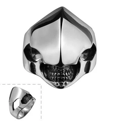 Anillo de acero inoxidable unisex para hombre escudo dientes alienígenas plata L69 Foto 1 de 4