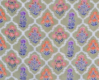 5 Yard Indian Floral Hand Block Print Running Craft Sewing Loose Cotton Fabric - Image 1 of 4