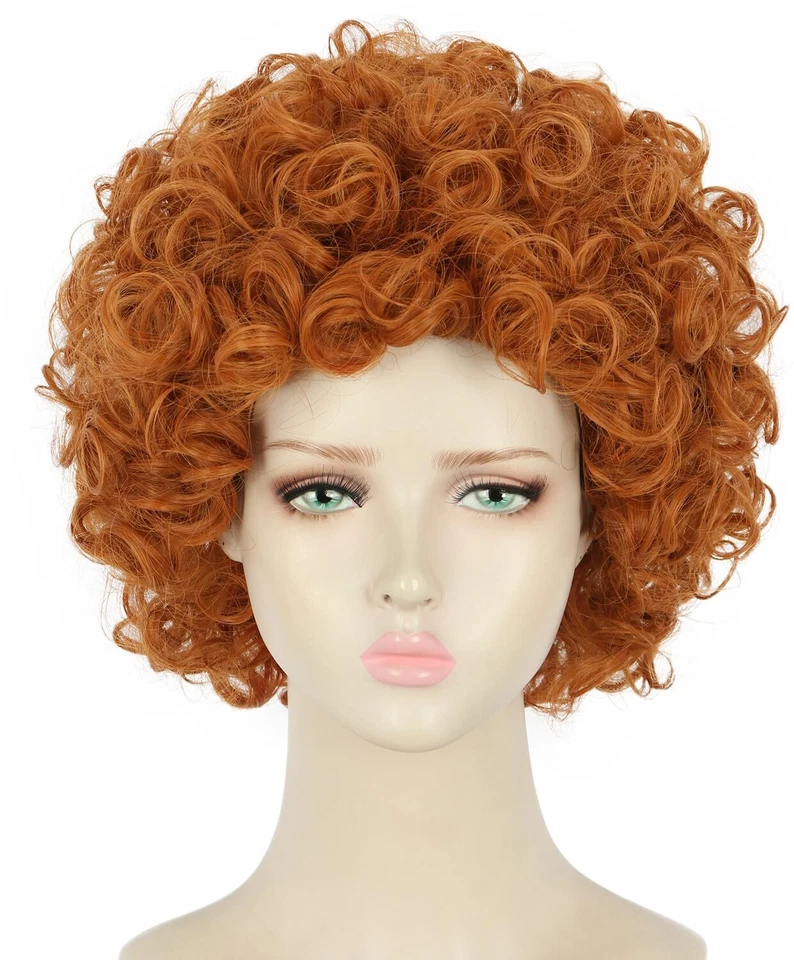 Yuehong Short Orange Curly Anime Cosplay Wig for Halloween Orange Size Adult