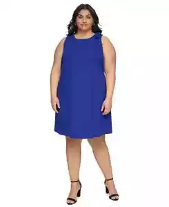 Dkny Plus Size Bow-Shoulder Sleeveless Shift Dress Women's sz 14W NWT Blue - Picture 1 of 8