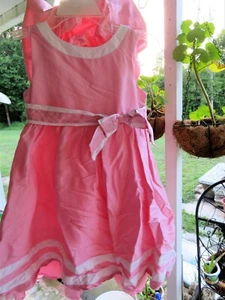 Gymboree Mädchen Kleid besondere Anlässe rosa mit weißen Streifen ärmellos Gr. 7 mit Hut - Bild 1 von 4