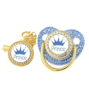 Luxury Crown Pacifier Clip Chain Set Baby Shower Gift Silicone Newborn Dummy Bpa - Picture 1 of 34