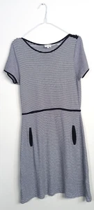 Reiss Short Sleeve Black White Striped Stripe Jersey Dress Pockets UK Large - Picture 1 of 11