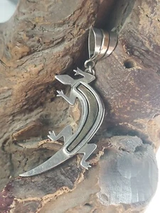 Native American Navajo Christin Wolf signiert Sterlingsilber 14kt Eidechse Anhänger - Bild 1 von 15