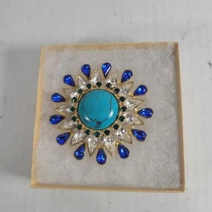 Vintage Classic Feminine Grannycore Fairycore Floral Faux Turquoise Brooch - Picture 1 of 2