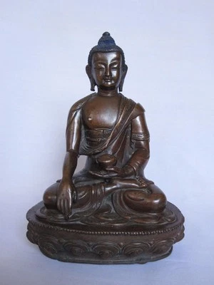 copper BUDDHA traditional statue old ANTIQUE LOOK hand made carving collectible - Image 1 of 2