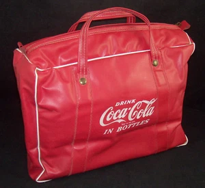 Vintage Retro DRINK COCA-COLA in BOTTLES Red Vinyl Coke Bag Carry Insulated Tote - Picture 1 of 9
