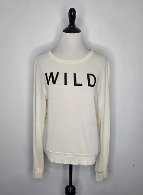 WILDFOX Sweatshirt Women's Small "WILD" Pullover Long Sleeve Lightweight Ivory - Image 1 of 4