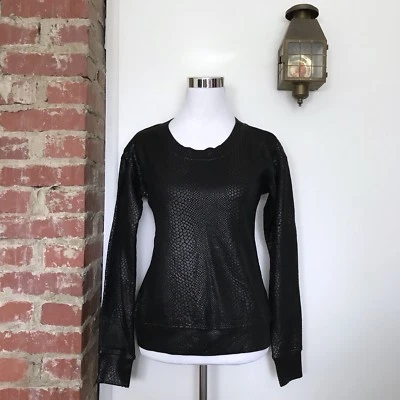 Pam & Gela Coated Snake Print Sweat Shirt Size P Women’s 0 Black Top - Image 1 of 4