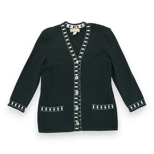 Vintage Italian Wool Cardigan Black W/ Golden Buttons CARIOLO QUATTROSTELLE Sz L - Picture 1 of 3