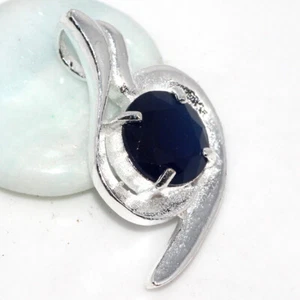 925 Silver Plated-Blue Topaz Ethnic Gemstone Handmade Pendant Jewelry 1.3" AU C8 - Picture 1 of 3