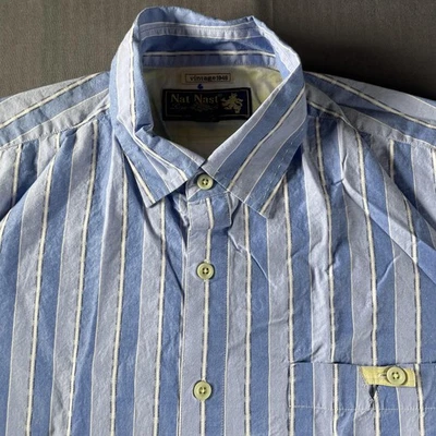 Camisa Nat Nast Para Hombre Mediana Rayas Abotonada Manga Corta Bolsillo Informal Foto 1 de 4