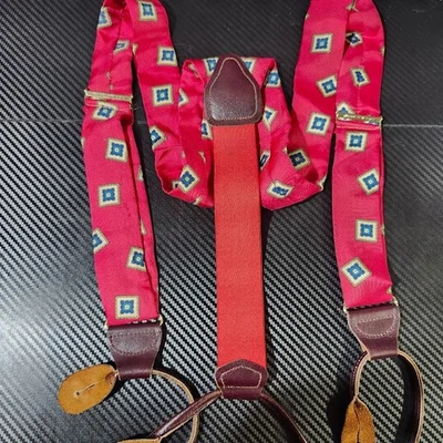 Tirantes vintage CAS W Alemania rojos con diamantes azules y amarillos 100 % seda Foto 1 de 4