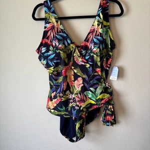 Lands End Women’s One Piece tropical Bathing Suit Size 18W Wrap Front Tie NEW - Picture 1 of 8