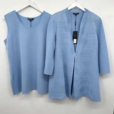 Cárdigan Misook Chaqueta Camiseta sin mangas Concha Twinset Grande Heritage Fit Manga 3/4 Nuevo Foto 1 de 4