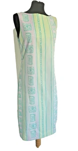 Retro Sundress Vintage Fabric UK 12 Shift 1960s 70s Cotton Green Pink - Picture 1 of 5