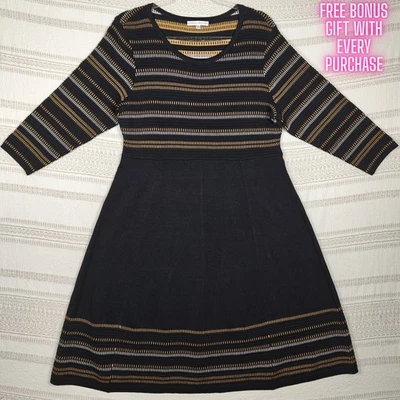 Vestido Suéter Sandra Darren Tejido Negro Multi Rayas Colores Otoño Talla XL NUEVO Foto 1 de 4