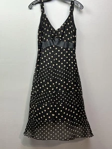 Robbie Bee Dress Womens 4P Black White Polka Dot Silk Sleeveless Midi Petite - Picture 1 of 7
