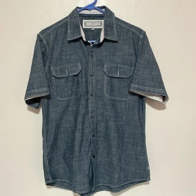 PD & C MEN'S MEDIUM SHORT SLEEVES BLUE/GRAY BUTTON-UP POLO SHIRT/Preowned - Image 1 of 4