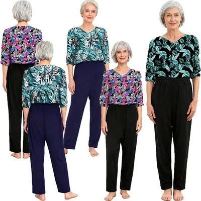 Damen Nachtwäsche Adaptiv Jumpsuit Ein Stück Strampelhöschen Hauskleidung Body - Bild 1 von 4