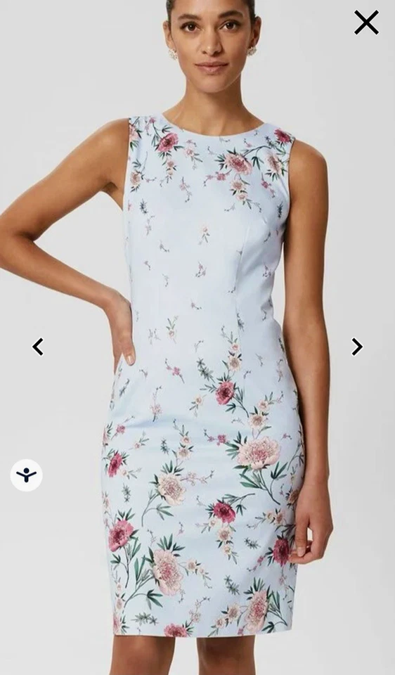 HOBBS FIONA PALE BLUE MULTI FLORAL WATERCOLOUR PENCIL SHIFT DRESS 16 P £169 NWOT - Image 1 of 4
