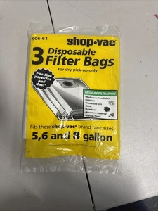 Bolsas de filtro desechables Shop-Vac 90661 tipo E para aspiradoras de 5-8 galones (paquete de 3) -NOS - Imagen 1 de 5