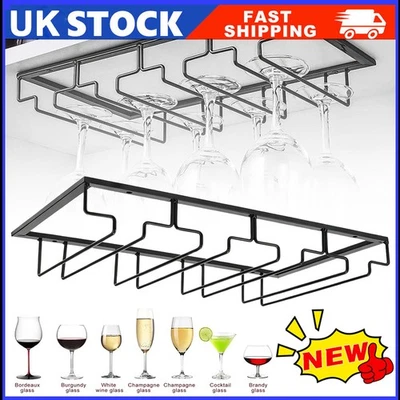 Bar Kitchen Wine Glass Hanging Holder Under Cabinet Shelf Stemware Storage Rack - Image 1 of 4