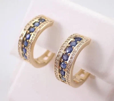 Lab-Created Sapphire 14K Yellow Gold Plated 1Ct Round Cut Huggie Hoop Earrings - Image 1 of 4
