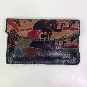 Hand Tooled African Leather Clutch Boho Mom And Baby Elephant Wallet - Picture 1 of 8