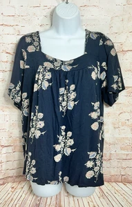 Lucky Brand Bauern Boho Top Gr. Large Kurzarm blau Blumen Bohemian Bluse - Bild 1 von 4