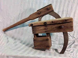 Antique Wood and Bronze Metal Butter Press Vintage Handle Industrial Tool Mold - Picture 1 of 14