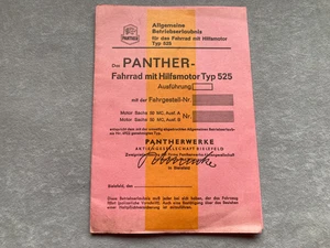 Permiso de funcionamiento Panther Mofa tipo 525 1965 en blanco original - Imagen 1 de 2