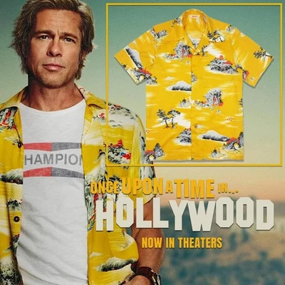 Brad Pitt Hawaiian Shirt Yellow Cliff Booth Style- Once Upon a Time in Hollywood - Image 1 of 2