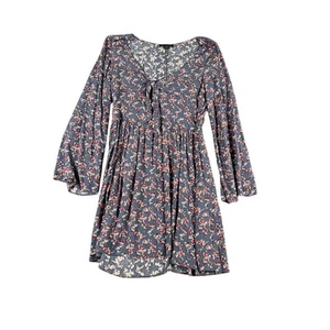American Eagle Outfitters grau Blumen Boho Kleid große Front zum Binden 3/4 Ärmel * - Bild 1 von 10