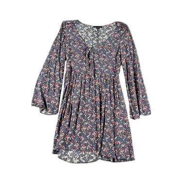 Vestido Boho Floral Gris American Eagle Outfitters Corbata Frontal Grande Manga 3/4 * Foto 1 de 4