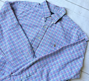 Ralph Lauren Oxford Hemd Herren XL kariert blau rosa langarm Button Down klassisch - Bild 1 von 6
